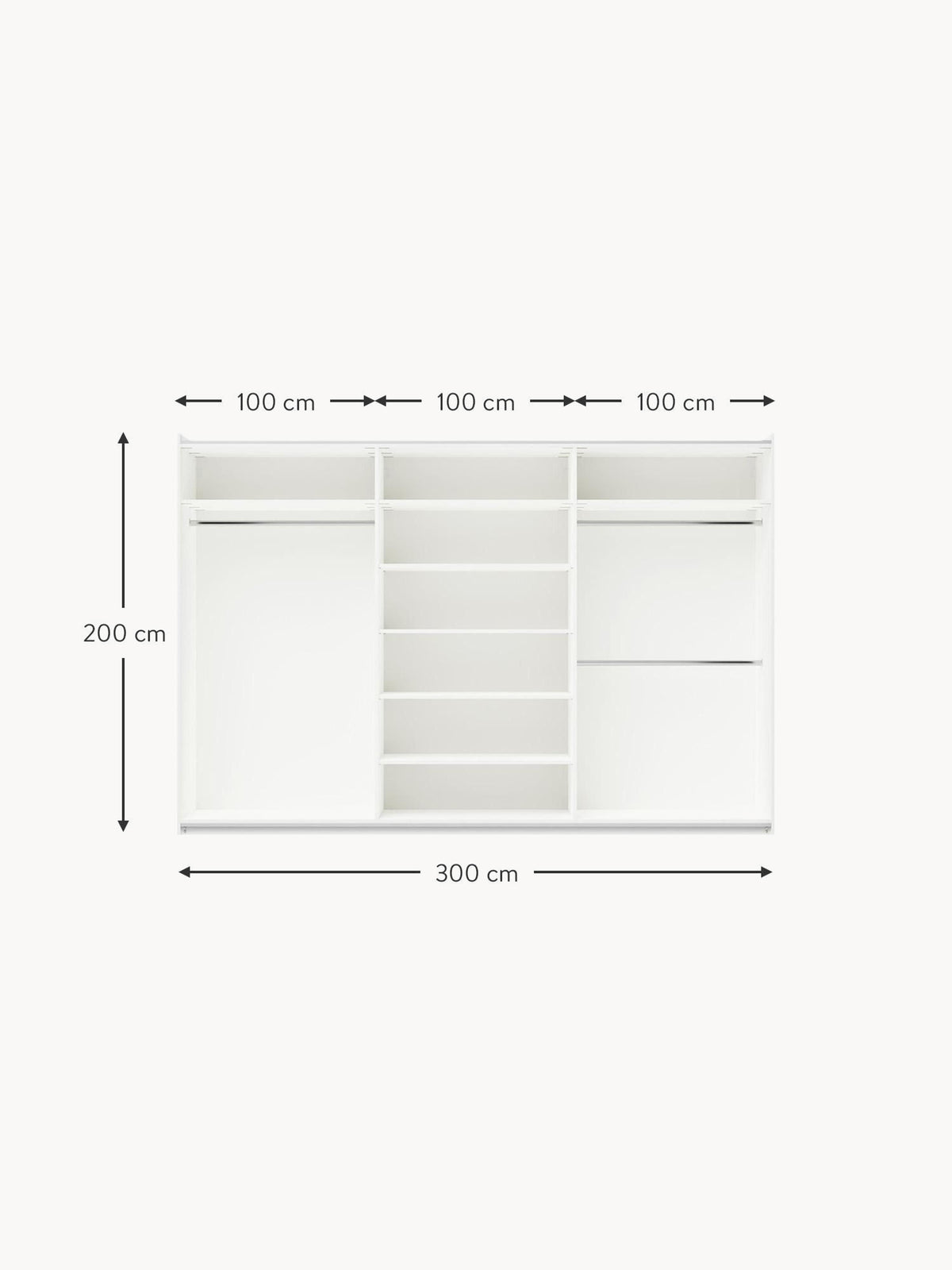 Leon Modular Sliding Door Wardrobe, 300 cm Wide, in various sizes