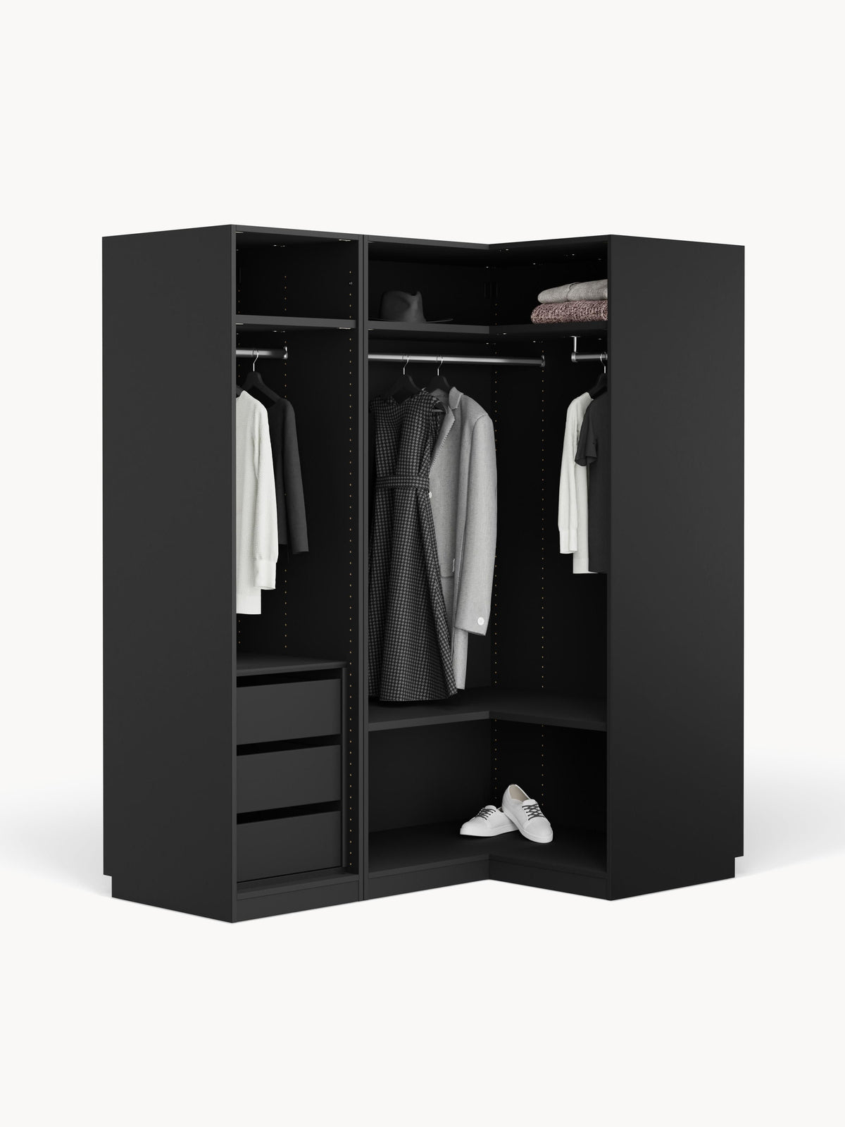 Simone Modular Corner Wardrobe, 165 cm Wide, in various sizes