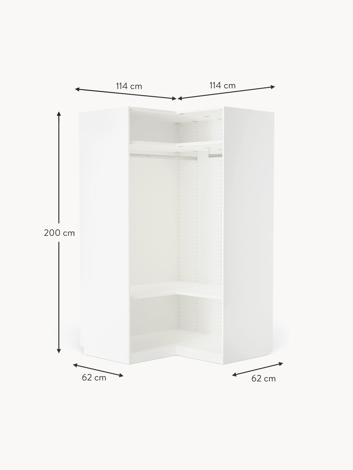Leon Modular Corner Wardrobe, 115 cm Wide, in various sizes
