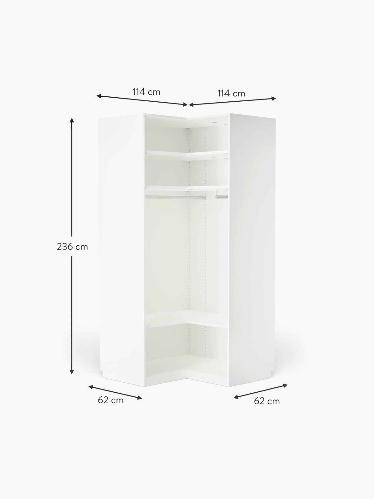 Leon Modular Corner Wardrobe, 115 cm Wide, in various sizes