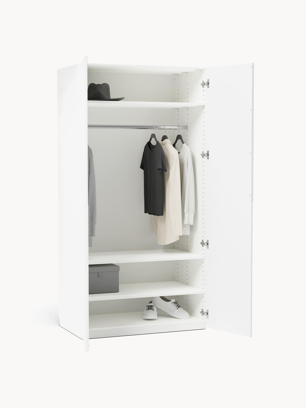 Leon Modular Hinged Door Wardrobe, 100 cm Wide, in various sizes