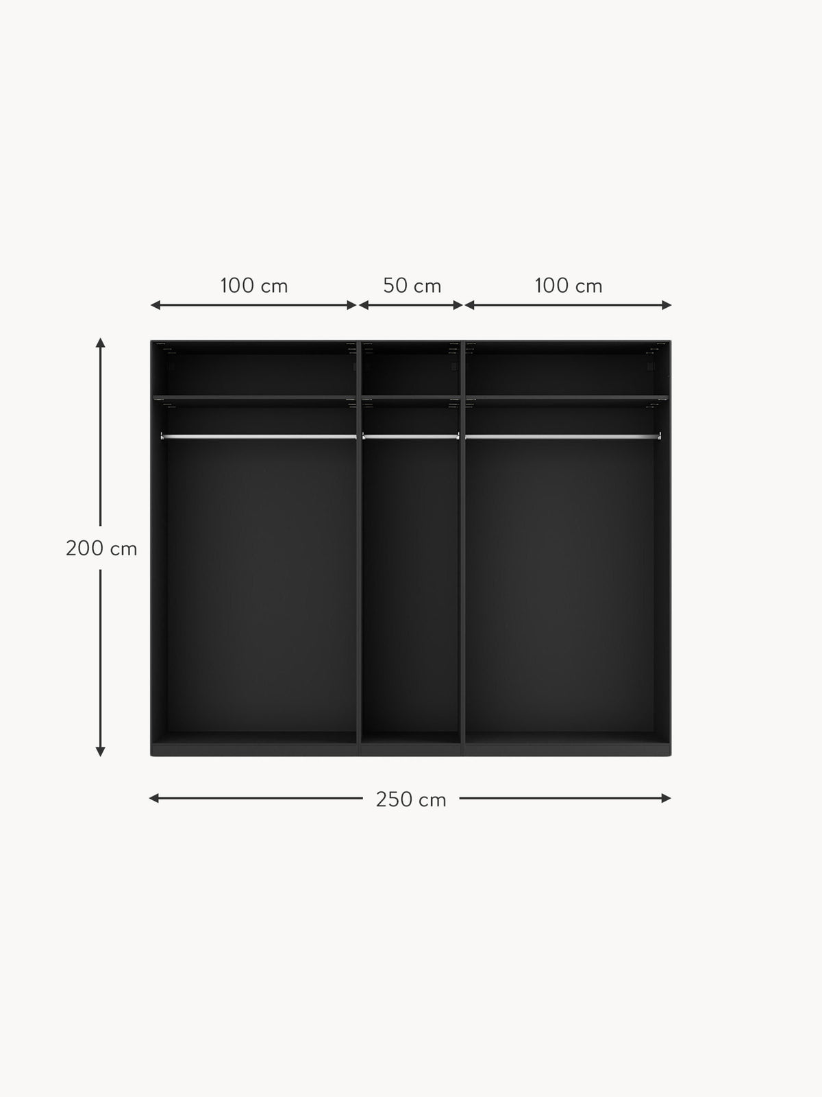 Leon Modular Hinged Door Wardrobe, 250 cm Wide, in various sizes