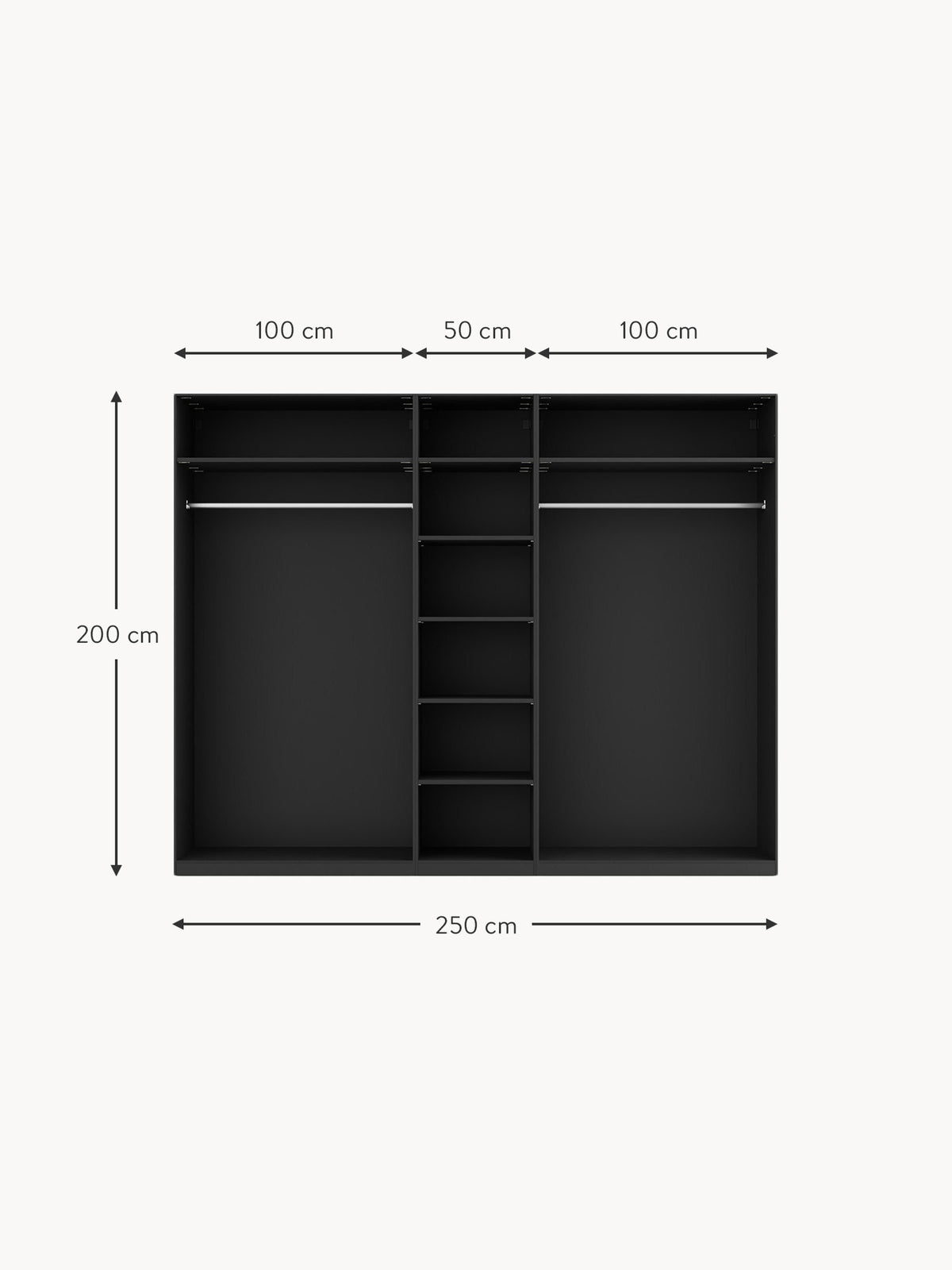 Leon Modular Hinged Door Wardrobe, 250 cm Wide, in various sizes