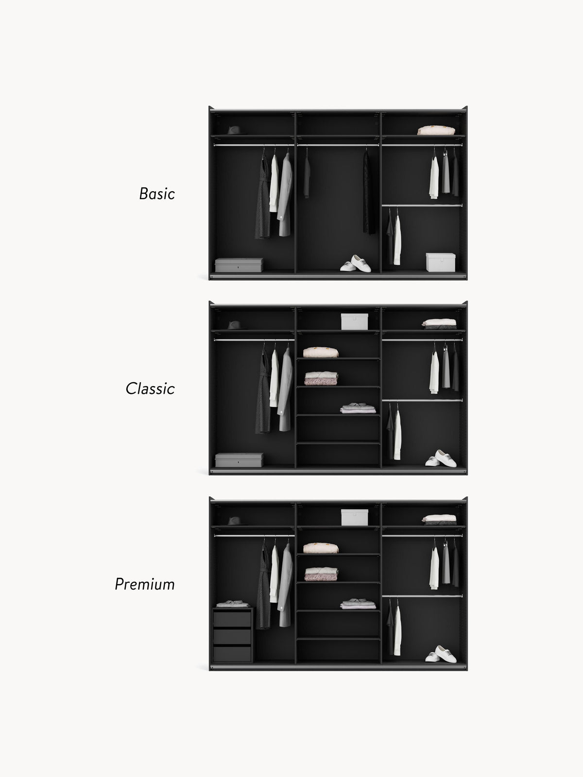 Simone Modular Sliding Door Wardrobe, 300 cm Wide, in various sizes