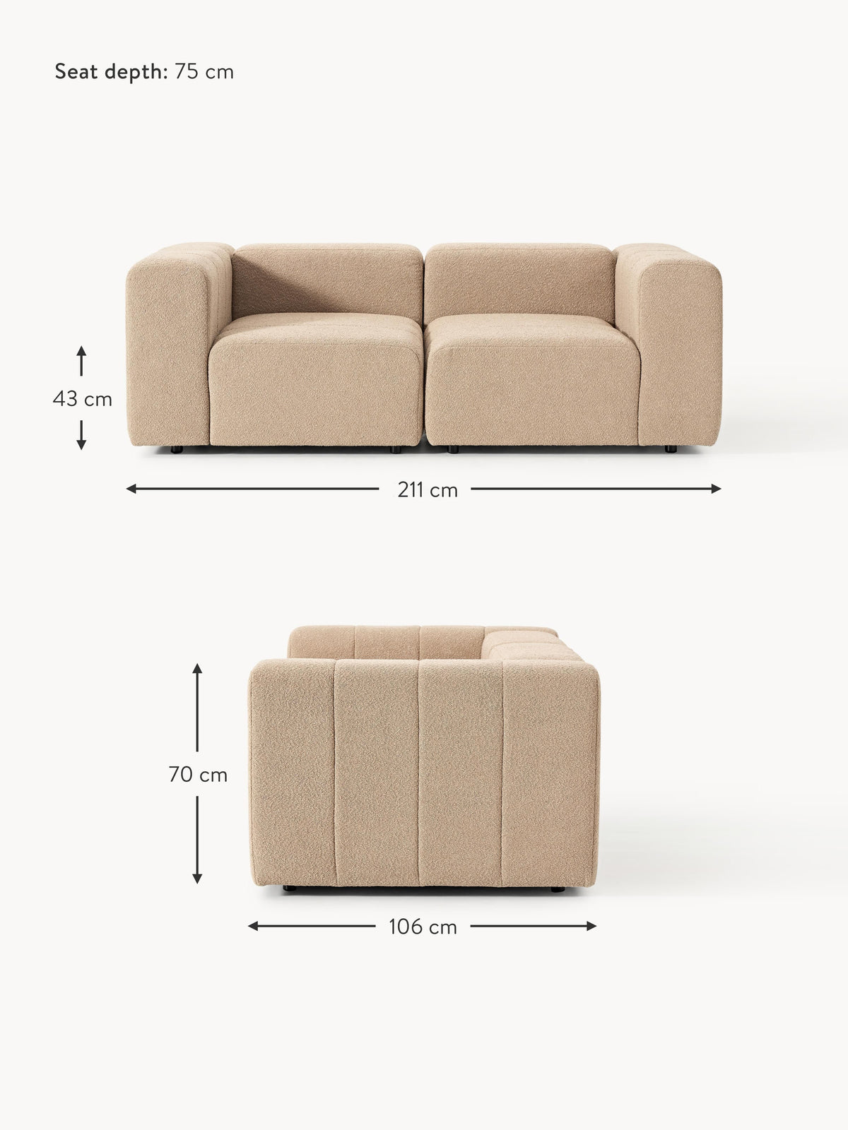 Lena Bouclé Modular Sofa (2-seater)