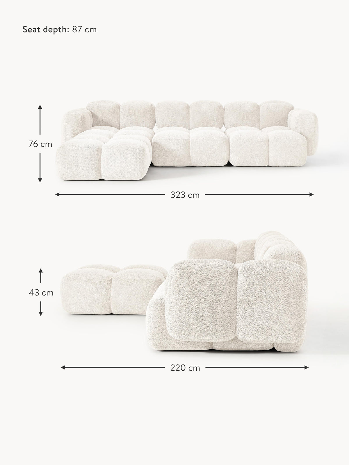 Tayla Modular Teddy-Bouclé Sofa (4-seater) with Ottoman (left/right)