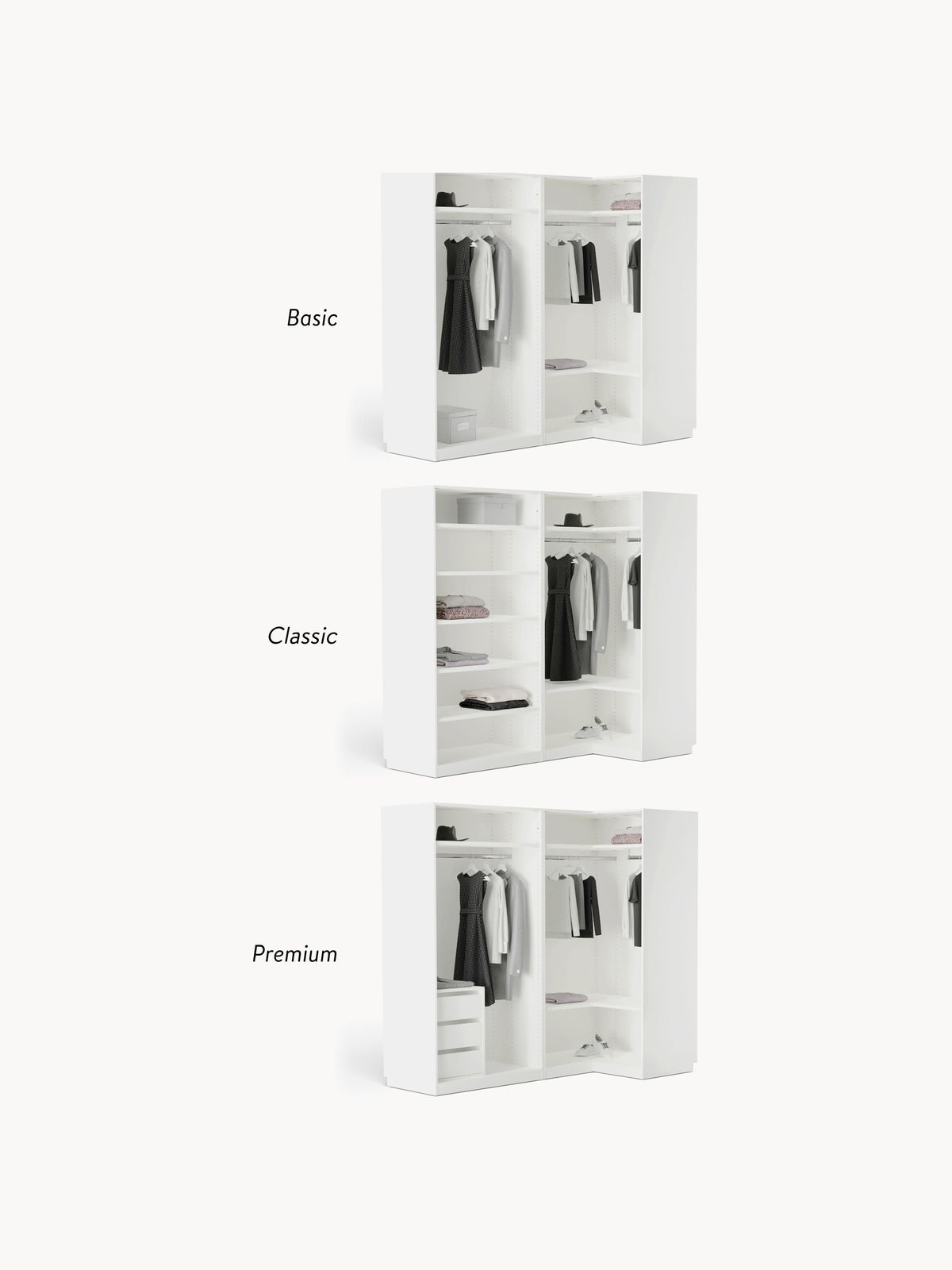 Charlotte Modular Corner Wardrobe, 215 cm Wide, in various sizes