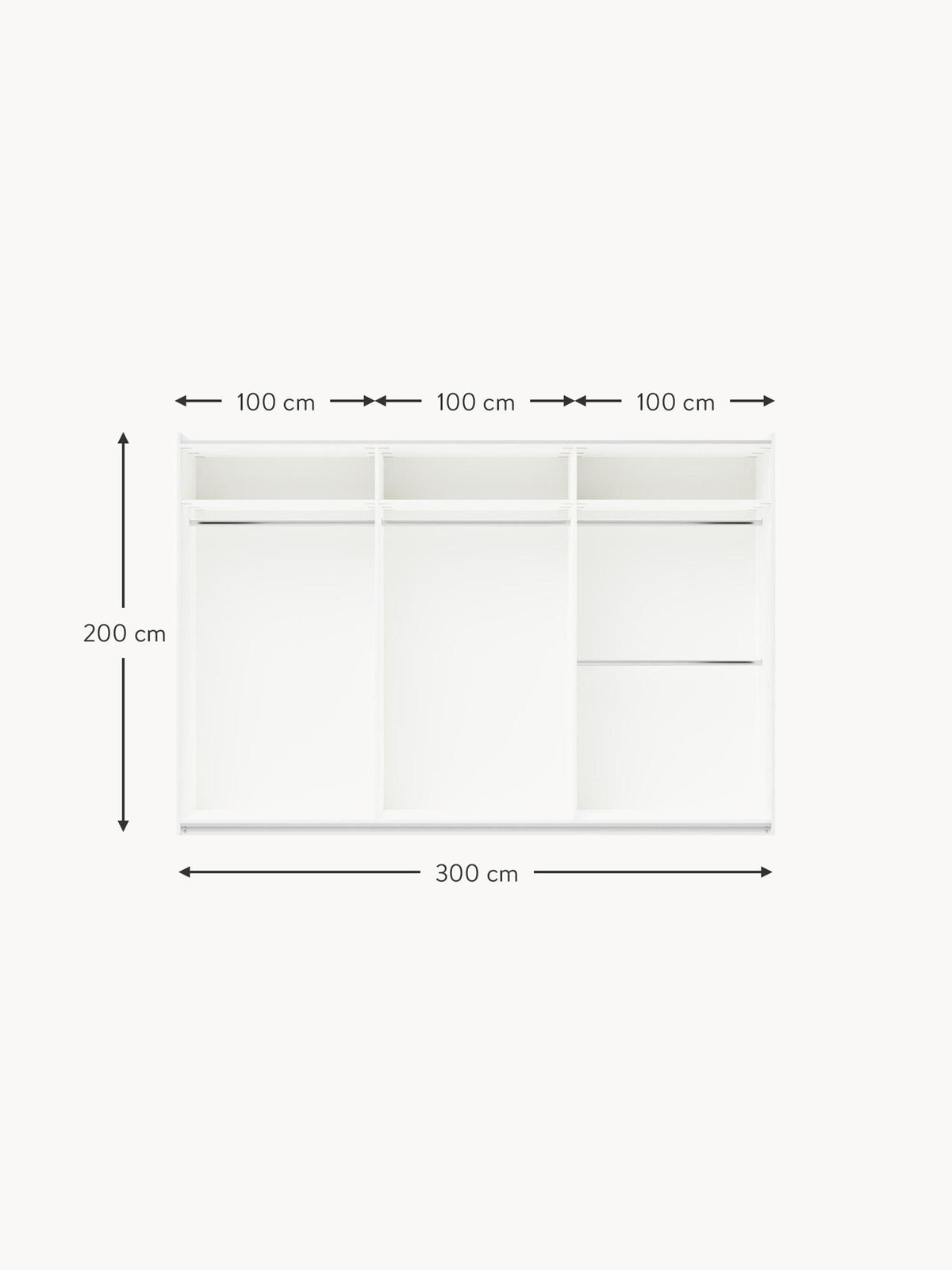 Simone Modular Sliding Door Wardrobe, 300 cm Wide, in various sizes