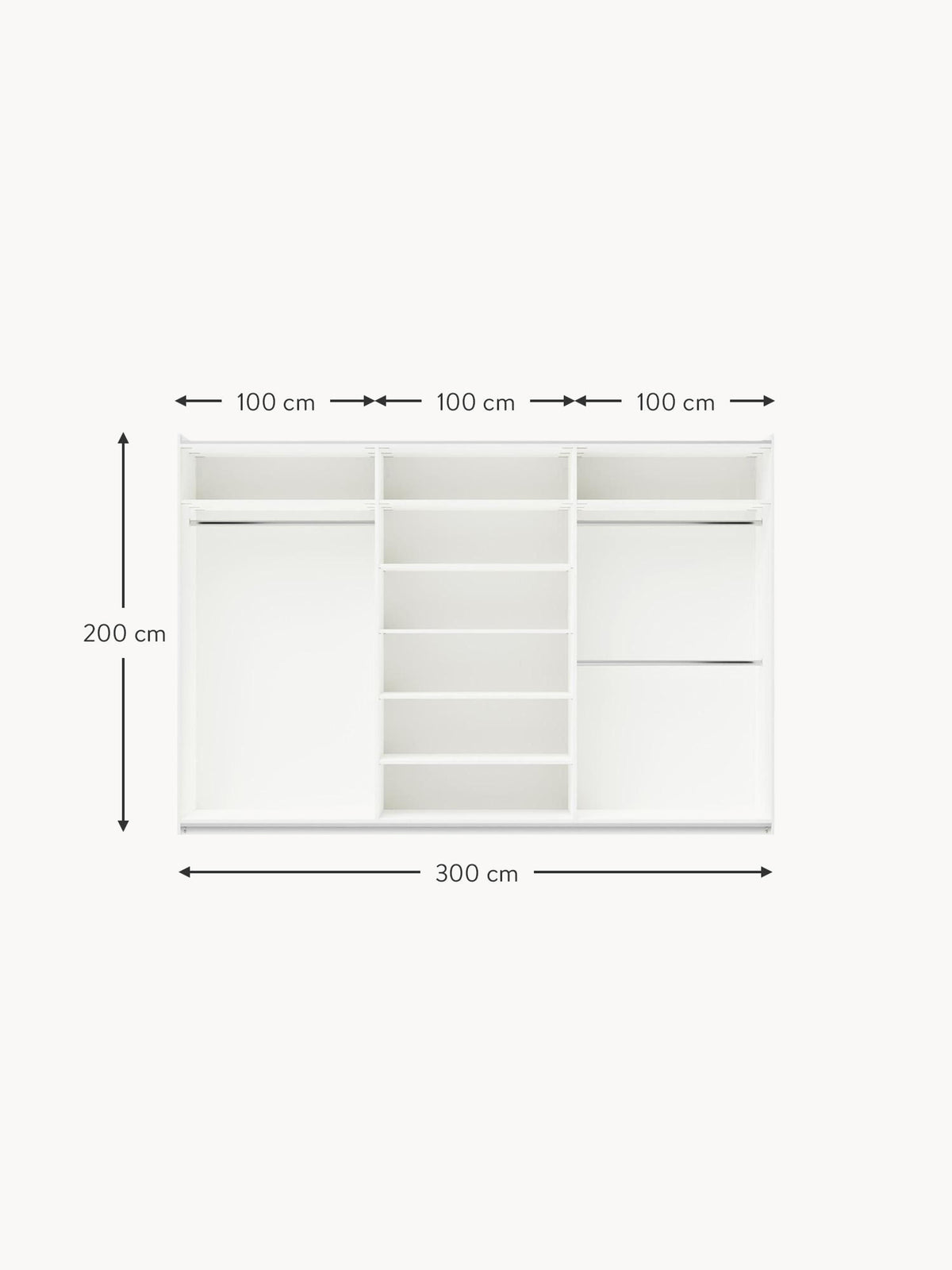 Simone Modular Sliding Door Wardrobe, 300 cm Wide, in various sizes