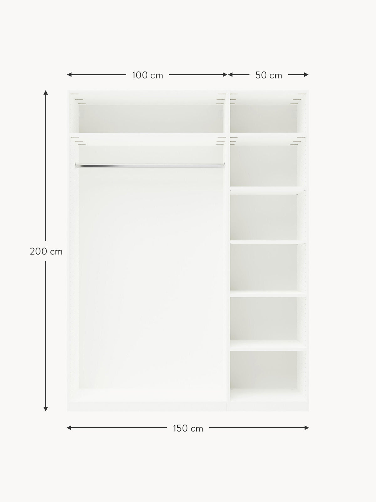 Charlotte Modular Hinged Door Wardrobe, 150 cm Wide, in various sizes