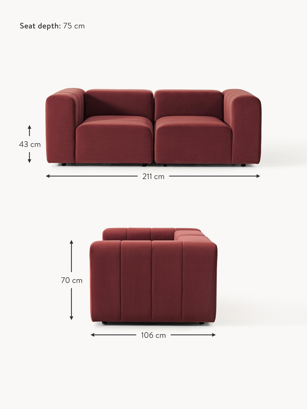 Lena Modular Velvet Sofa (2-seater)