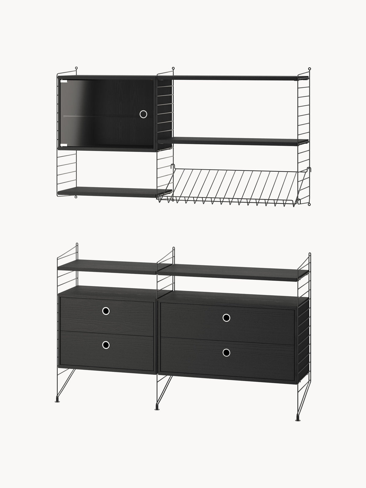 Display Cabinet String System with Swing Glass Door, W 58 x D 30 cm