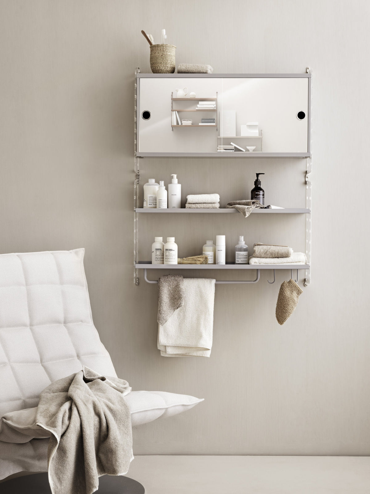 Cabinet String System with Two Mirror Doors, W 78 x D 20 cm