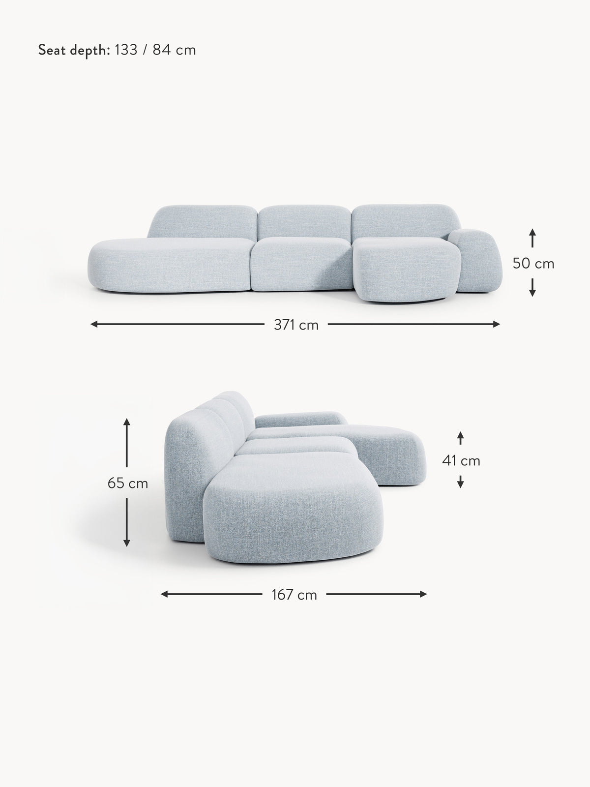 Wolke Modular Bouclé Corner Sofa (4-seater) with Chaise End