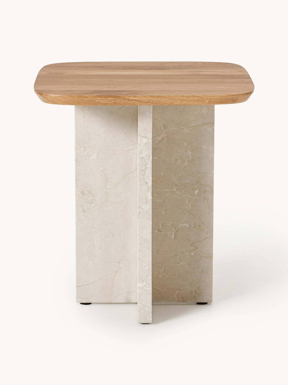 Naida Oak Wood and Marble Side Table