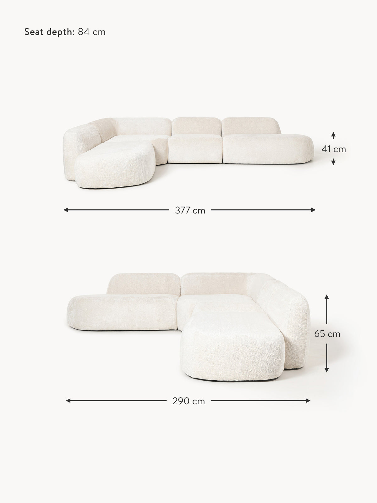 Wolke XL Modular Teddy Bouclé Corner Sofa with Chaise Ends