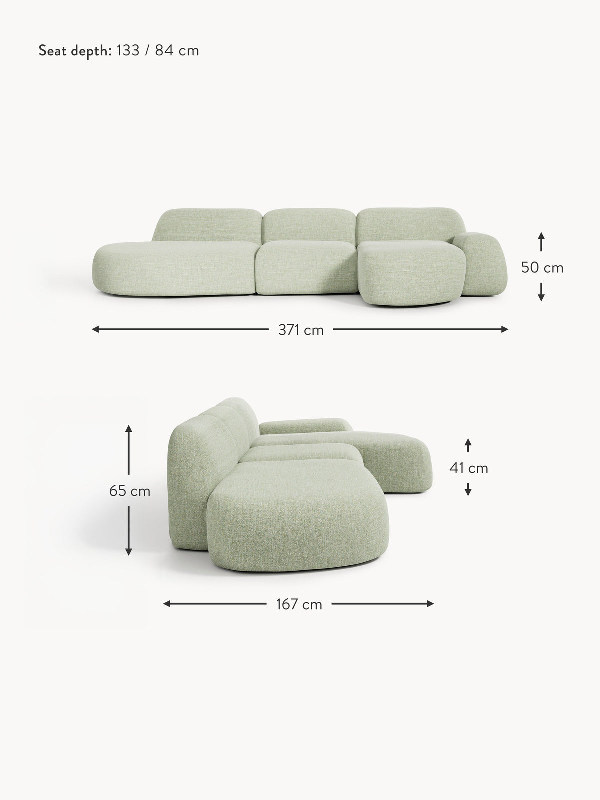Wolke Modular Bouclé Corner Sofa (4-seater) with Chaise End