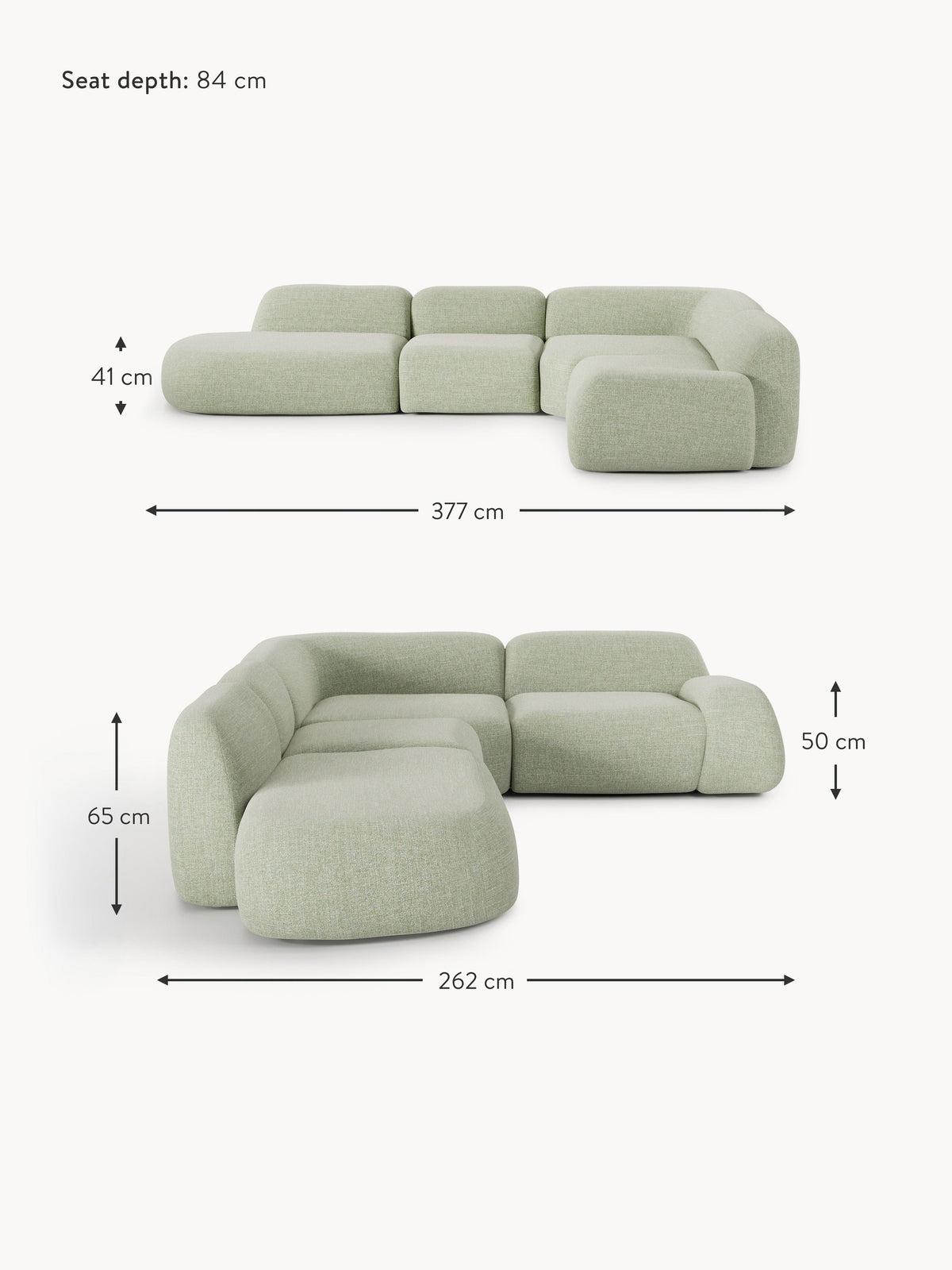 Wolke XL Modular Bouclé Corner Sofa with Chaise End