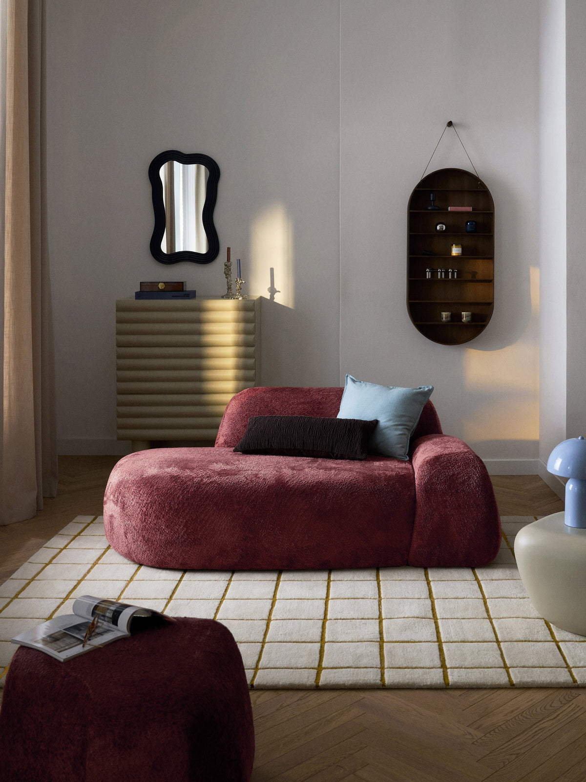 Wolke Teddy Bouclé Sofa (2-seater) with Chaise End