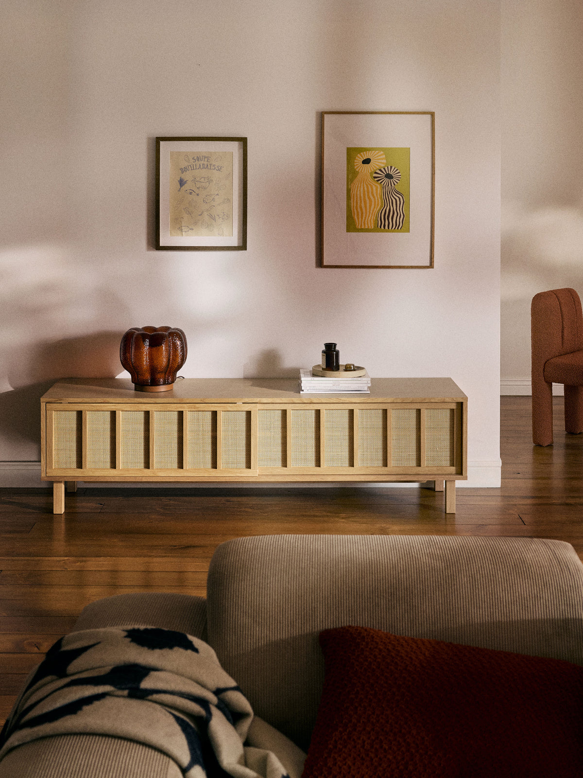 Echo TV Stand with Rattan Fronts