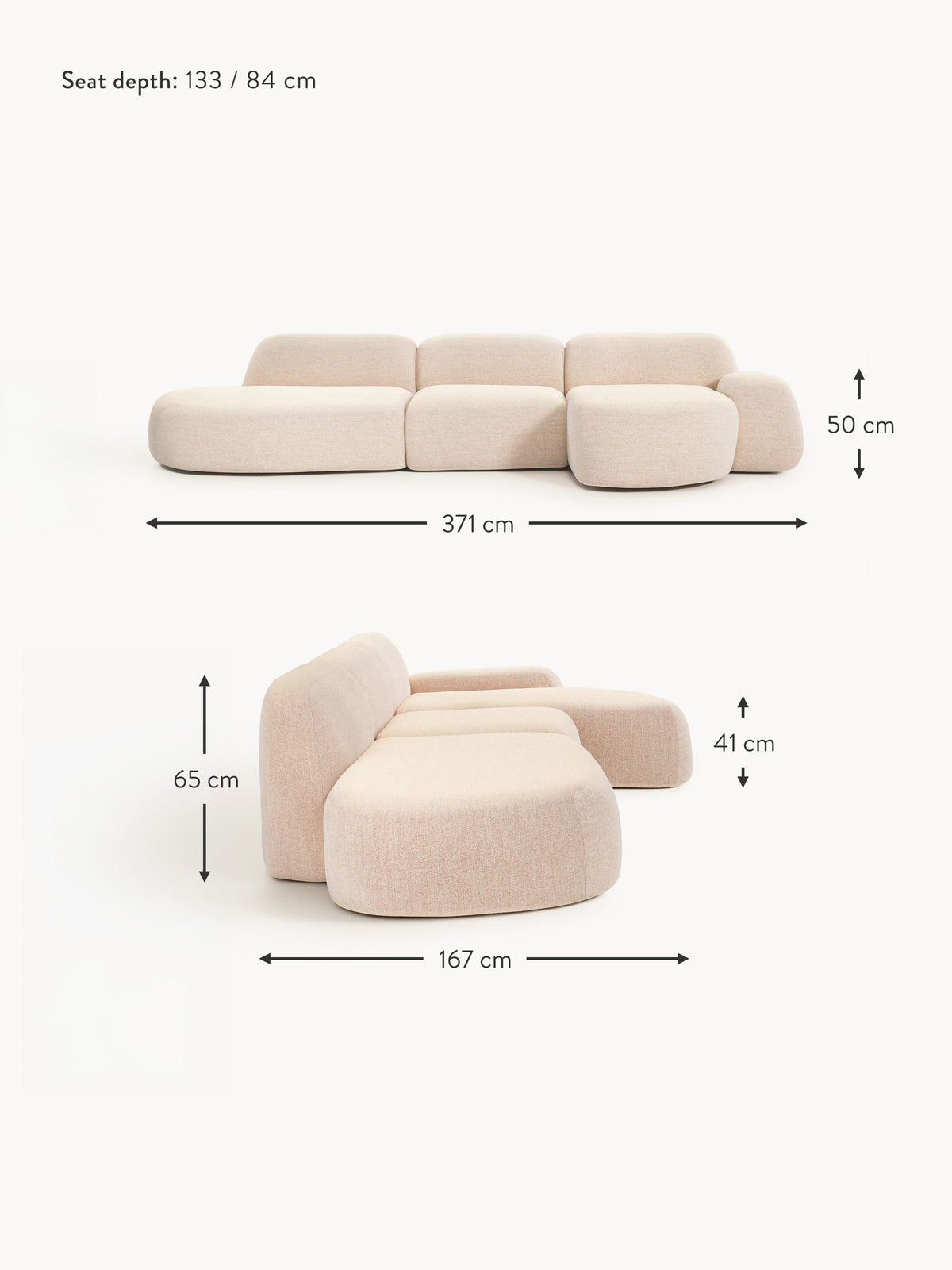 Wolke Modular Bouclé Corner Sofa (4-seater) with Chaise End