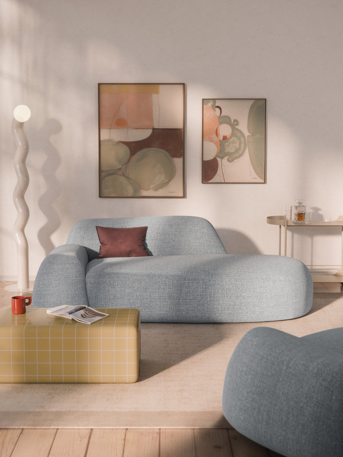 Wolke Bouclé Sofa (2-seater) with Chaise End