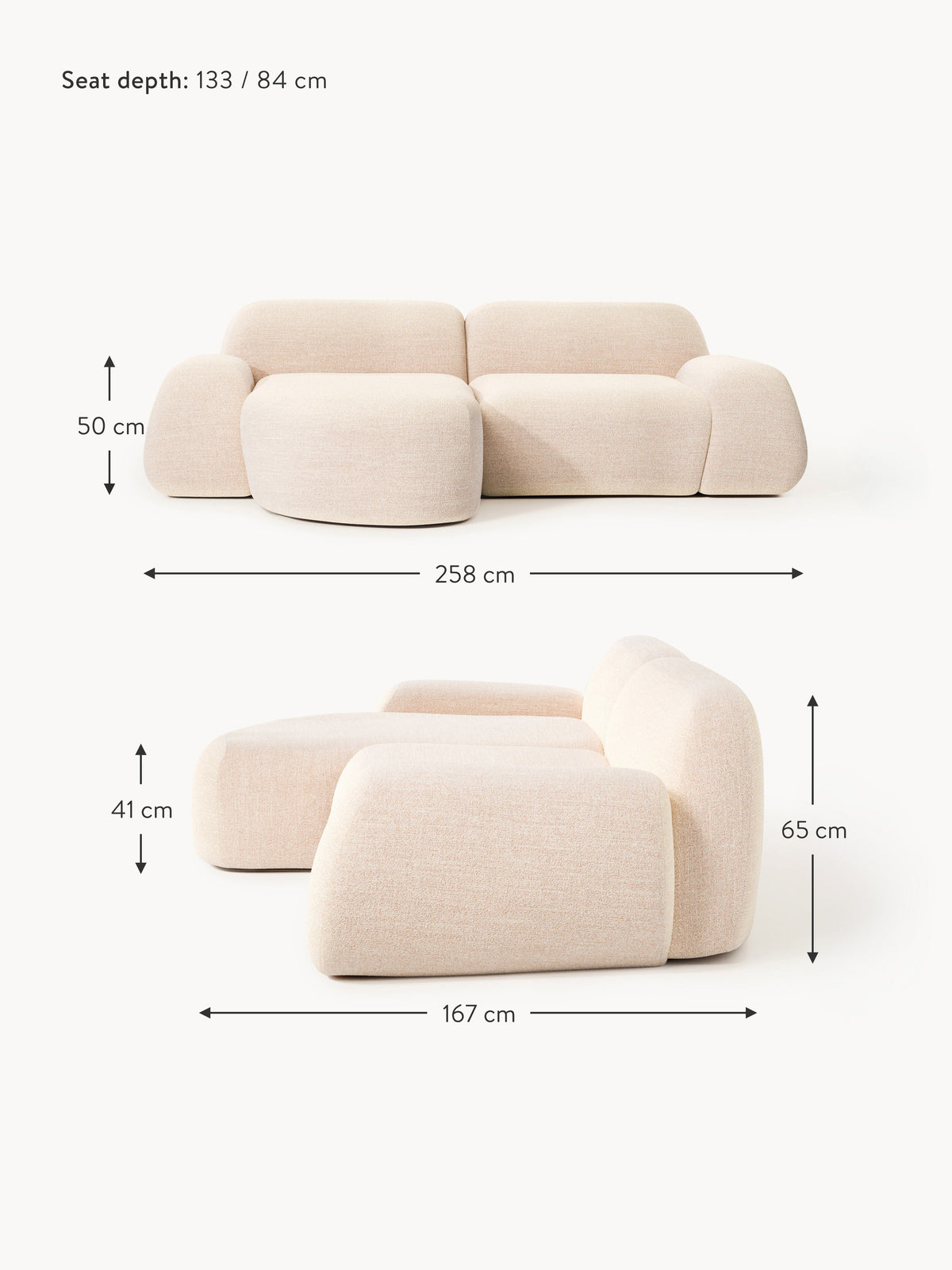 Wolke Modular Bouclé Corner Sofa (3-seater)