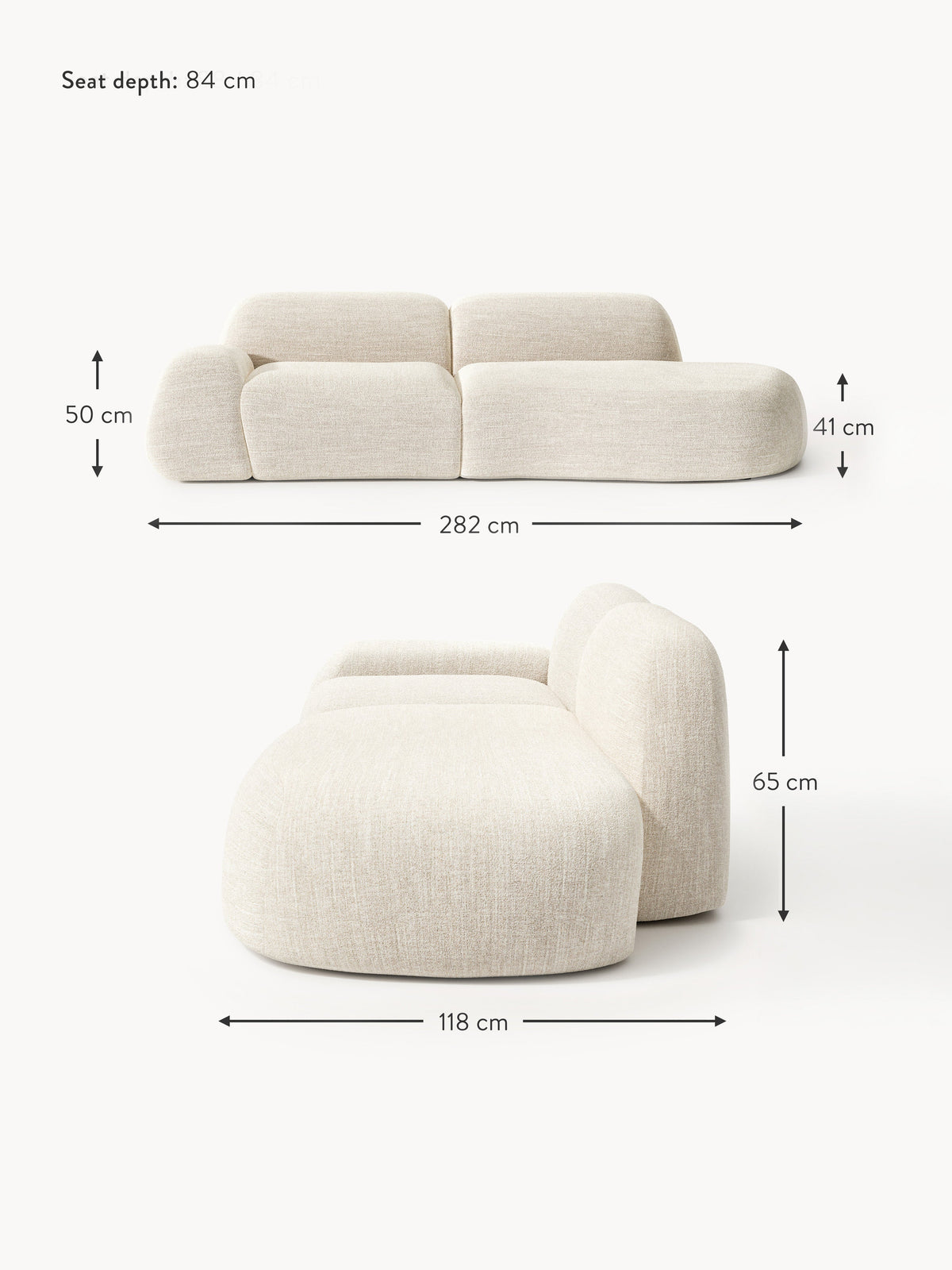 Wolke Modular Bouclé Chaise (3-seater)