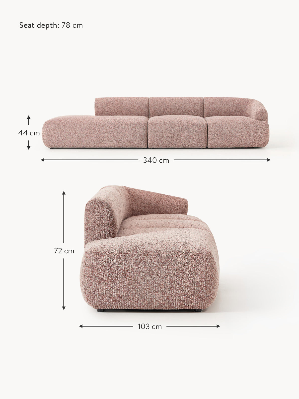 Sofia Modular Bouclé Chaise (4-seater)