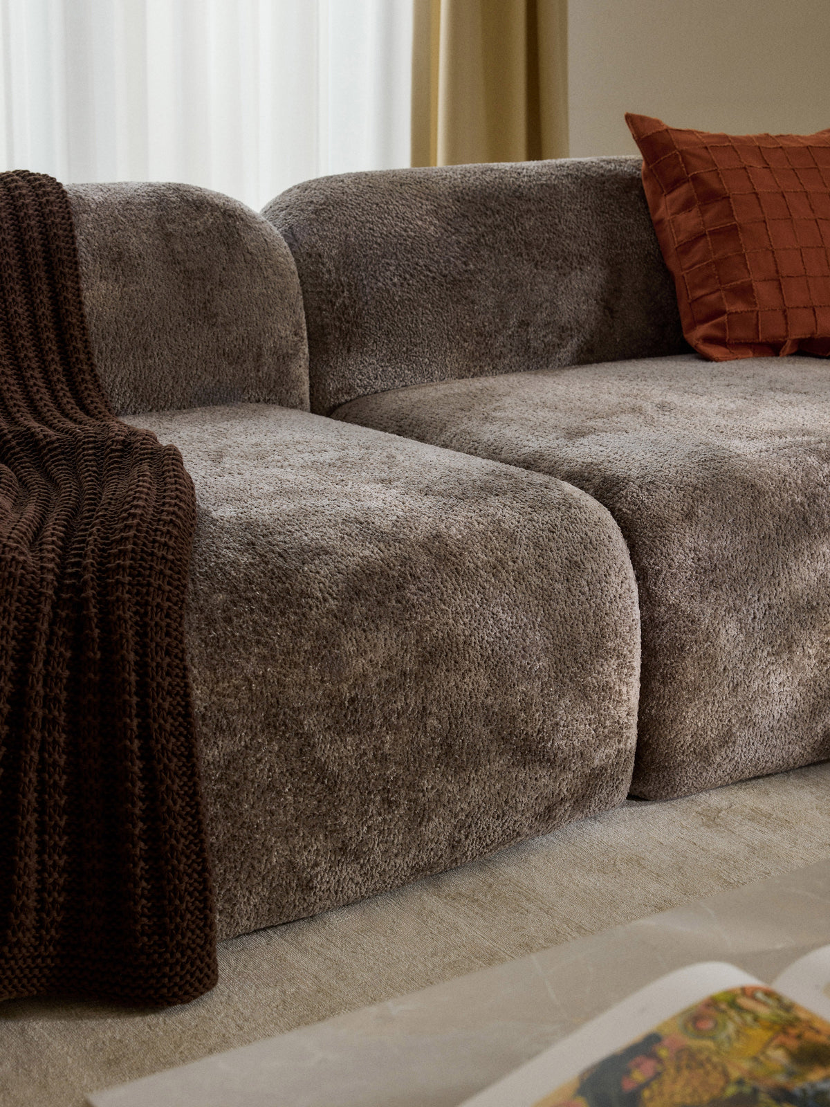 Wolke XL Modular Teddy Bouclé Corner Sofa with Chaise End
