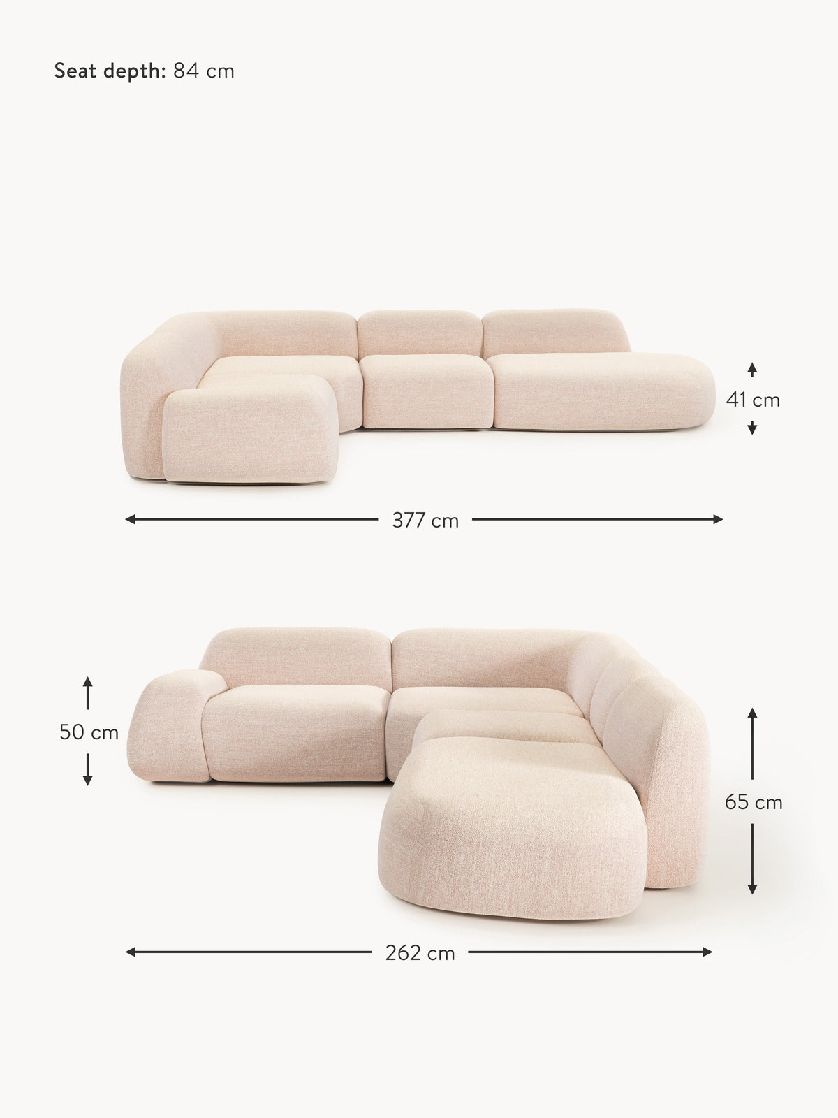 Wolke XL Modular Bouclé Corner Sofa with Chaise End