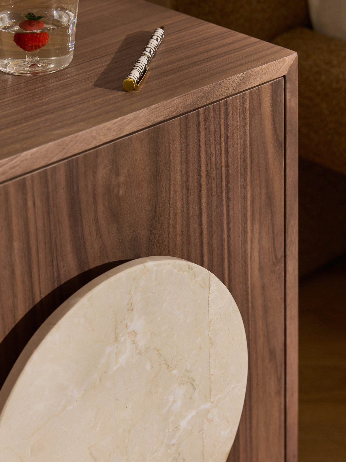 Holden Bedside Table with Travertine Handle